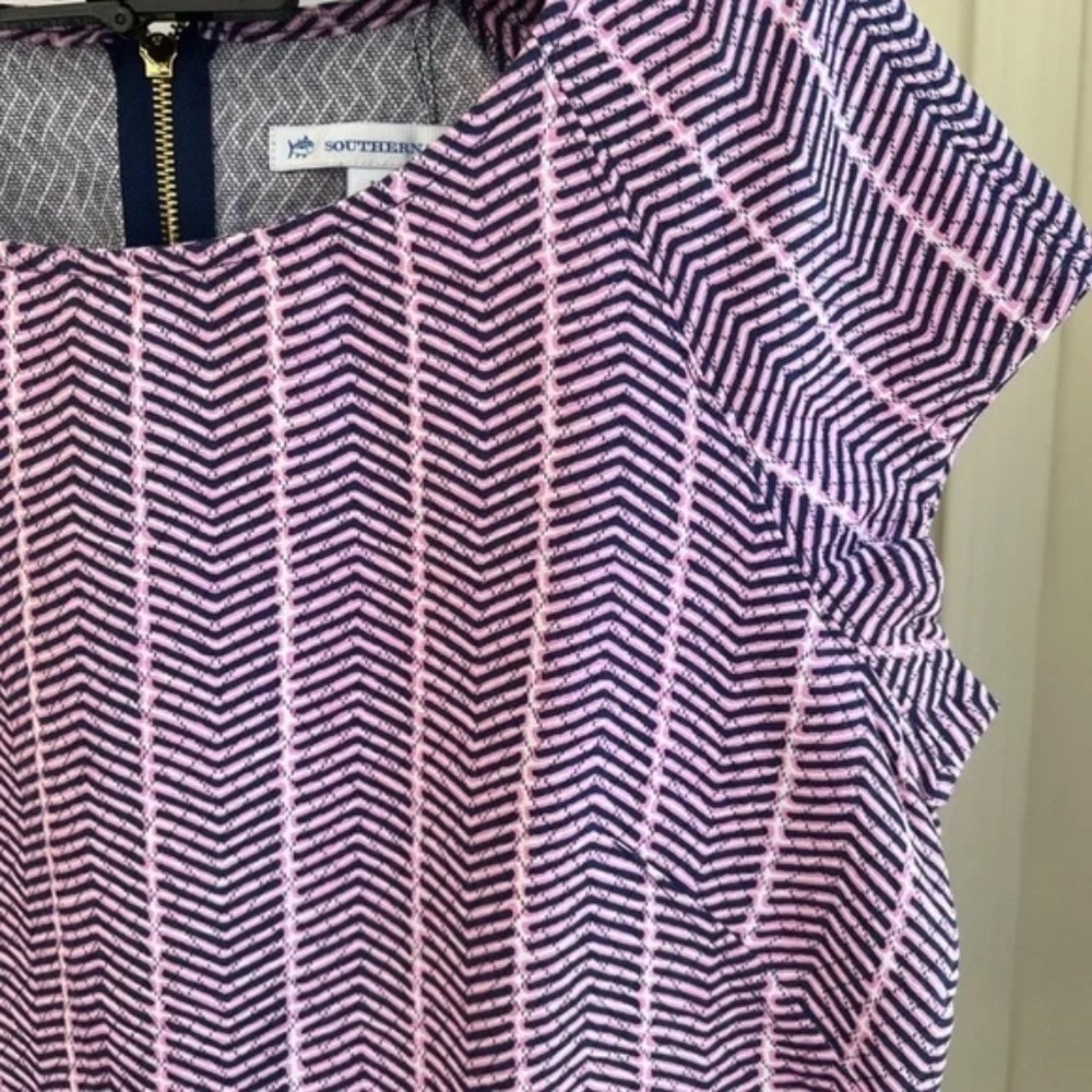 Southern Tide Pink Navy Crop Top Blouse Shirt Cotton Cap Sleeve Back Zip, Size L - Picture 6 of 12